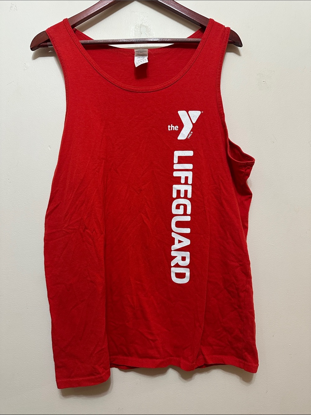 Gildan Red Tank Top with White "LIFEGUARD" Vertical Print